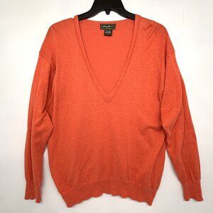 Eddie Bauer V Neck Sweater Long Sleeve Orange Pull Over Women's Size Large
